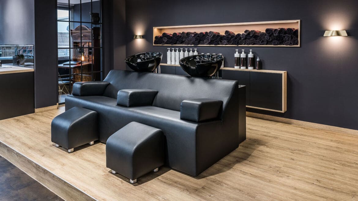 London hair salon with upholstered seating